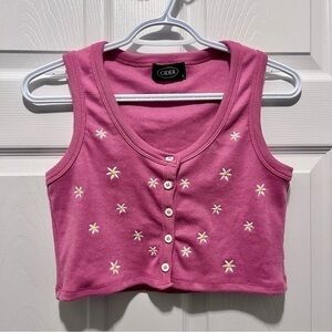 💥3/25$ Cider Small pink daisy button up crop top women shirt festival